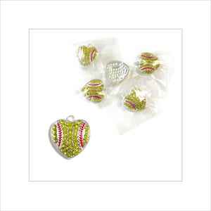 Rhinestone Softball Charm, Crystal Heart Softball Pendant, Sparkly Sports Charm, Jewelry Making Supplies, DIY Softball Mom Bracelet Keychain