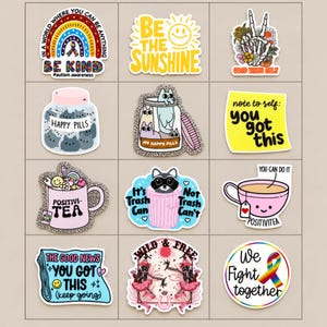 Adhesivos motivacionales de resina con reverso plano, adhesivos con purpurina para mensajes positivos, suministros para porta credenciales de apoyo y concienciación, acrílicos intercambiables.