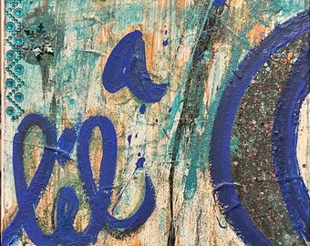 Abstract Canvas Art Turquoise Wall Painting Contemporary Home Design Bedroom Artwork Living Room Blue Mixed Media Crescent Moon Textured