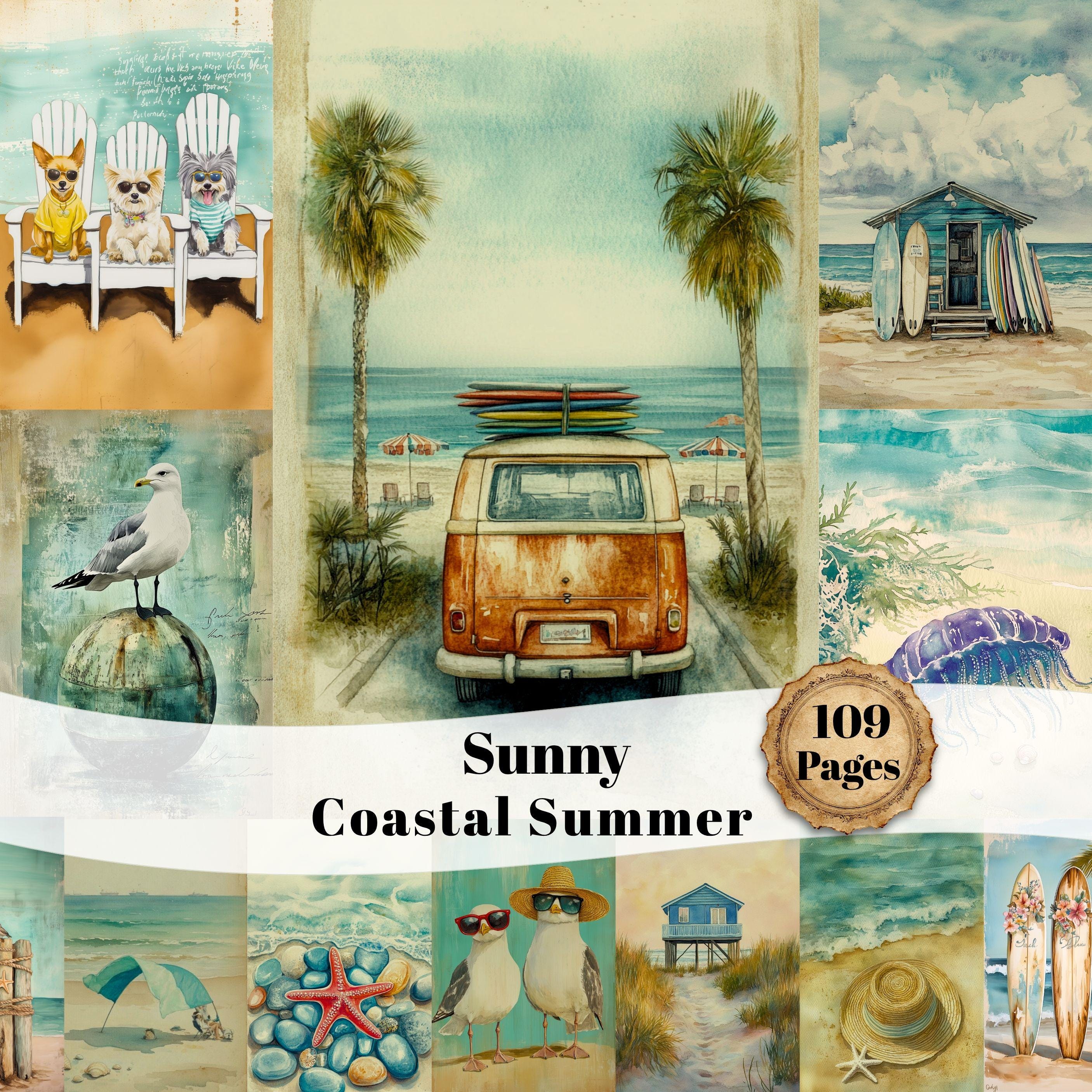 Vintage Coastal Summer Junk Journal Kit, Beach Vacation Pages, Seaside ...