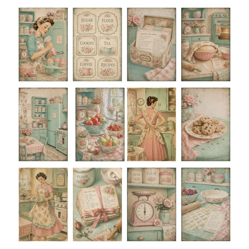 Vintage Pastel Kitchen Junk Journal Kit, Retro Baking Pages, Shabby ...