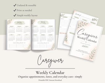 Planificador semanal para cuidadores / Registro de citas y terapias sin fecha (Descarga en PDF)