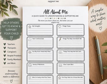 All About Me Child Profile Printable | Special Needs Support Guide (Digital Download)