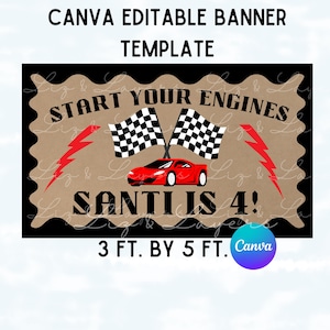 Start Your Engines Birthday Banner Template, Editable Canva Backdrop (3x5 FT)