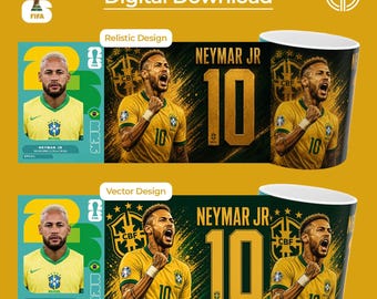 Diseño de funda para taza GOAT Brasil Número 10 / 2 archivos PNG / Realista y vectorial / Impresión por sublimación / Descarga instantánea / Regalo para fans