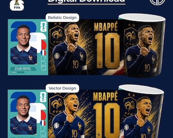 Funda para taza GOAT Francia Número 10 / 2 archivos PNG realistas y vectoriales / Impresión por sublimación / Descarga digital / Regalo para aficionados al fútbol, FIFAWC26