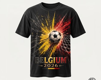 Balón de fútbol explosivo de Bélgica 2026 PNG / Bandera del Diablo Rojo Negro Amarillo Archivo de diseño gráfico de la Copa Mundial / Camiseta de aficionado de Bélgica PNG Descarga
