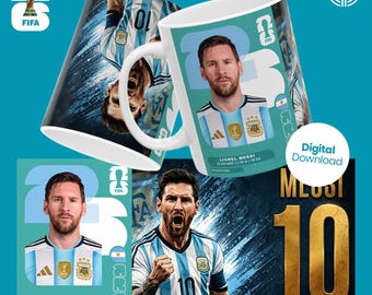 Taza con diseño GOAT para aficionados al fútbol / Regalo de fútbol con el número 10 de Argentina / Diseño digital para taza en formato PNG / Descarga instantánea / Impresión por sublimación