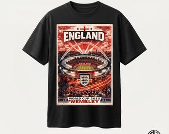 Inglaterra Estadio de Wembley 2026 PNG / Póster vintage de la Copa Mundial de los Tres Leones Archivo de diseño gráfico de fútbol / Camiseta de aficionado de Inglaterra PNG Descarga