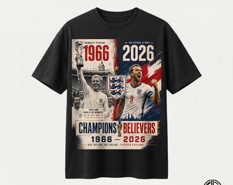 Inglaterra Campeones 1966-2026 Creyentes PNG / Tres Leones para Siempre Archivo de Diseño Gráfico de Fútbol de Inglaterra / Descarga de Camiseta de la Copa del Mundo PNG