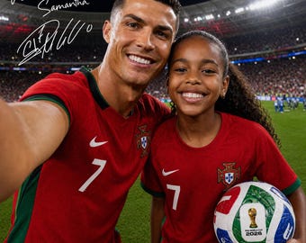 Spersonalizowany portret gwiazdy futbolu z autografem – spersonalizowany prezent ze zdjęciem piłkarza dla dzieci, chłopców i kibiców piłki nożnej