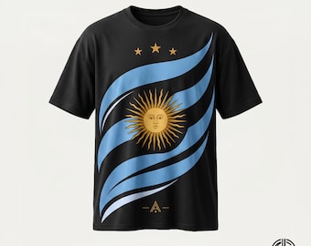 Argentina 3 estrellas Campeones Mundiales PNG / Diseño de la bandera del Sol de Mayo / Descarga de camiseta de aficionado al fútbol Albiceleste