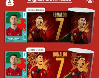 GOAT CR7 Portugal #7 Leyenda del Fútbol Taza Envoltura / Regalo para Fanático del Fútbol GOAT / 2 Diseños PNG / Descarga Digital por Sublimación / Archivo de Impresión Instantánea