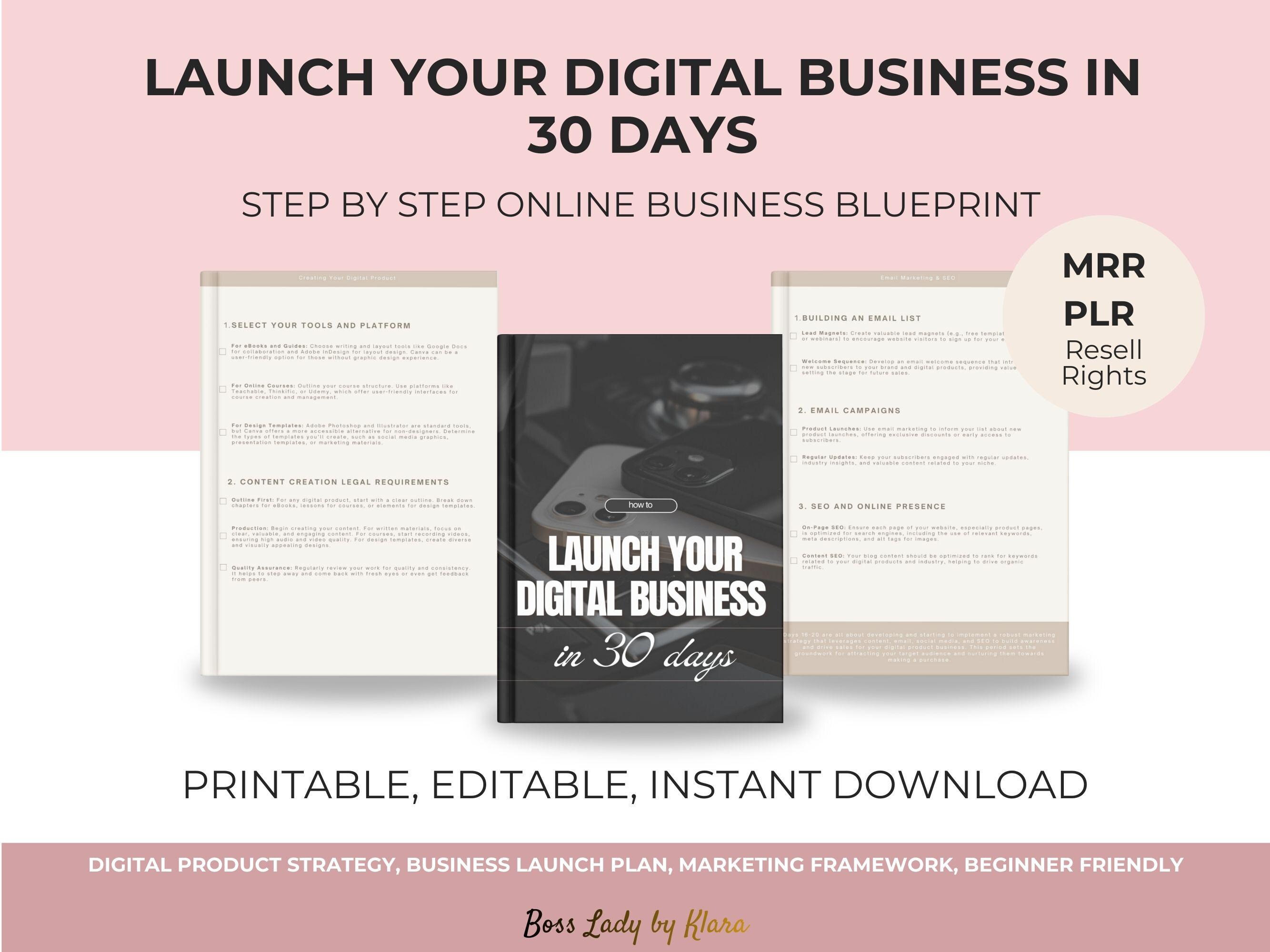 Digital Business Launch Guide | 30-day Startup Blueprint (MRR/PLR) - Etsy