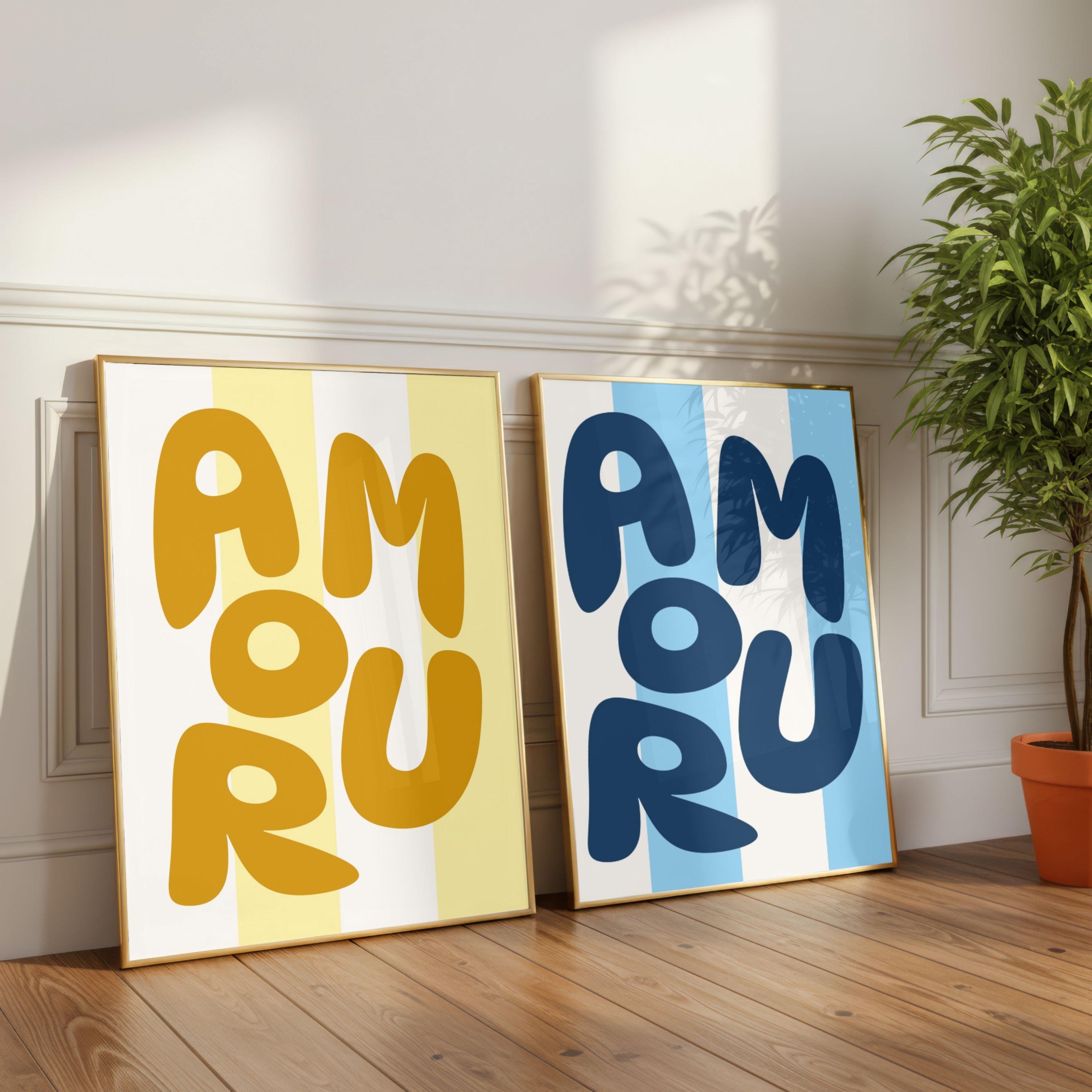 Amour Poster Printable – Minimalist Color Block Typography Wall Art, 4 ...