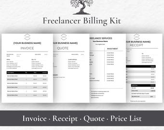 Freelancer Business Kit, Invoice Receipt Price List Quote, Editable Canva Template, Instant Download