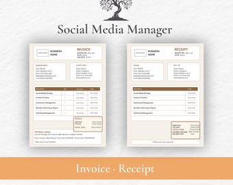 Social Media Manager, Invoice Receipt Editable in Canva, Printable Digital Download