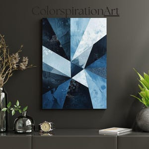 Abstract geometric art in blue and black, modern composition in triangular shapes, contemporary graphic poster