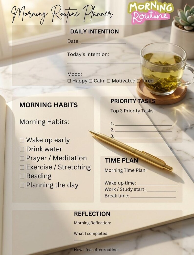 Morning Routine Planner 2026 | Printable PDF | A4 Letter Size | Daily ...