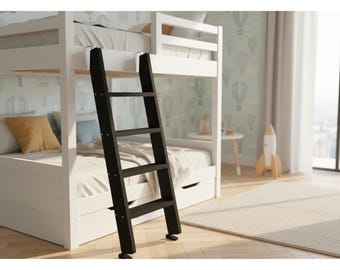 Black Wood Bunk Bed Ladder, Wide Non-Slip Steps, RV Loft Dorm Camping (50")