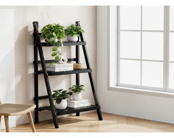 3 Tier Bamboo Plant Stand – Foldable Ladder Shelf for Indoor Outdoor Display