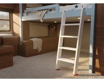 Black Wood Bunk Bed Ladder, Wide Non-Slip Steps, RV Loft Dorm Camping (50")