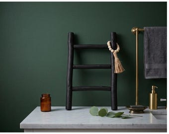 Wooden Tea Towel Ladder, Small Rustic Farmhouse Towel Rack, Mini Ladder Display Holder, Bathroom Kitchen Decor, Decorative Step Ladder Stand