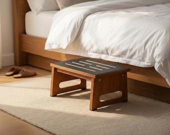 Wooden Step Stool for Adults, Seniors, Non-Slip Bedside Kitchen Bathroom Support