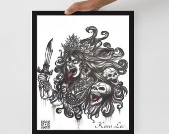 Kali Mata Print (Gerahmt) – Hindu Göttin Wand Kunst, spirituelles Dekor