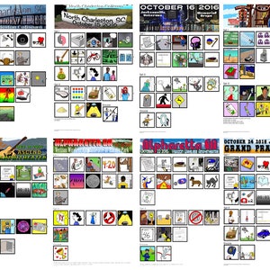 Könnte beinhalten: Ein Satz von 10 druckbaren Bingokarten mit verschiedenen Bildern, darunter eine Glühbirne, ein Fahrrad, ein Haus, eine Katze, ein Hund, ein Herz, ein Kreis, ein Quadrat, ein Dreieck und ein Stern. Die Karten sind mit dem Text "Set 1" bis "Set 10" beschriftet.