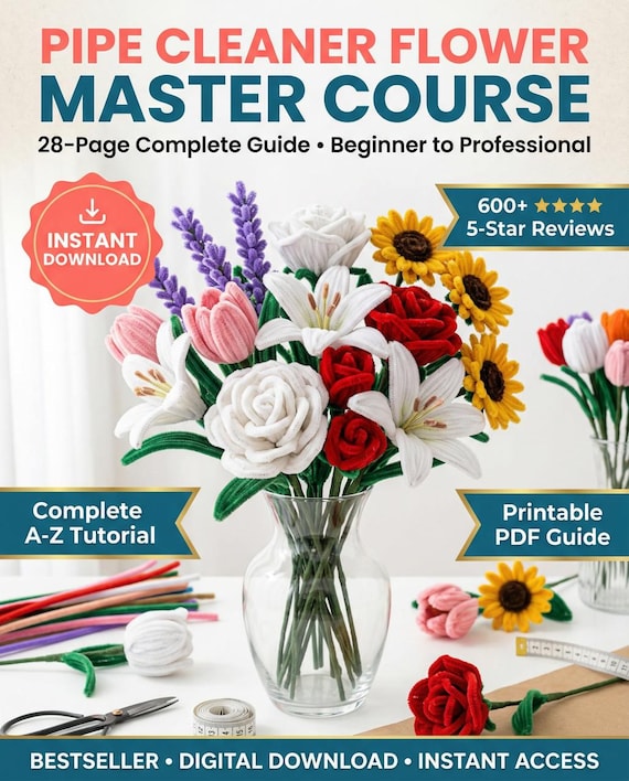 Pipe Cleaner Flower Tutorial PDF | Complete Craft Guide | Digital Download | DIY Flowers |Beginner to Advanced | Instant Download