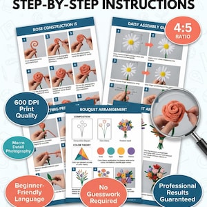 Peut inclure: Un guide avec des instructions &eacute;tape par &eacute;tape pour la fabrication de fleurs en papier. Le guide comprend des diagrammes d&eacute;taill&eacute;s et de la macrophotographie, avec le texte &laquo; Instructions &eacute;tape par &eacute;tape claires comme du cristal &raquo;.