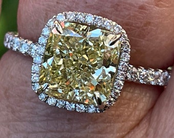 GIA 3.14ctw Estate Vintage Natural Fancy Yellow Radiant Diamond Plat 18k Ring