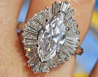 Gereserveerd...Vintage GIA 4,67 kt marquise diamanten ballerinacocktail uit de jaren 50 18 kt witgouden ring