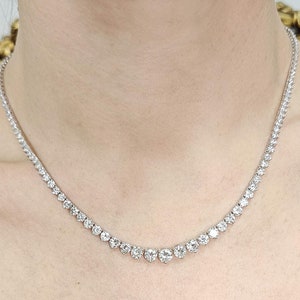 13.0ct Estate Graduated Round Diamond Riviera Tennis 14k White Gold Necklace
