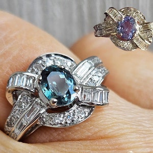 Reserved..Rare Gem Mid-Century GIA 2.03ctw Natural ALEXANDRITE Diamond Vintage Platinum Ring 1950s