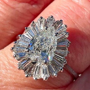 Vintage Estate GIA 3.73ct Pear Shaped Diamond Ballerina Cocktail 14K White Gold Ring