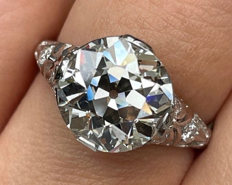 Gereserveerd..GIA Edwardiaanse 4,45 ctw OUDE EUROPESE diamanten platina verlovingsring