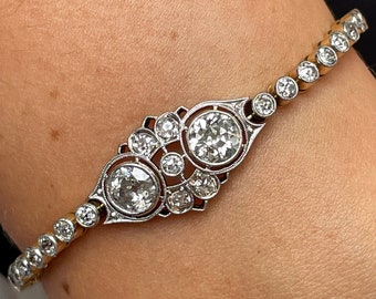 Antique 1900s 2.68ct Old Euro Diamond Bezel Set Tennis Line 14K Platinum BRACELET