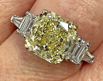 Reserved...Vintage “Canary” GIA 7.11ctw Natural Fancy YELLOW Radiant Cut Diamond 5 Stone Platinum Ring