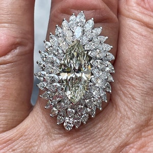 GIA 9.80ctw A Breathtaking Circa 1960s Estate &quot;BALLERINA&quot; Marquise Diamond Cocktail Ring by Palais