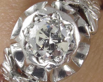 0.38 Carat Vintage Art Deco Old Euro Diamond Wedding Yellow Gold Plat Ring