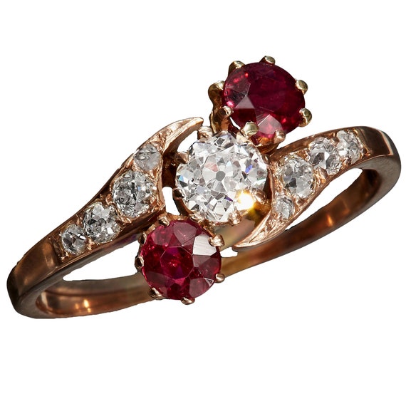 Edwardian Crossover GIA 1.10ct Ruby & Old Mine Cu… - image 2