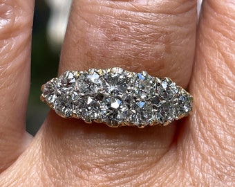 Antique 1890's Victorian 2.25ct Old Mine Diamond Double Rows Engagement, Wedding Anniversary 18K Band Ring