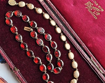 Reserved.. Iconic 1820s Georgian English Flat-Cut Garnet Riviere 9ct Gold Necklace