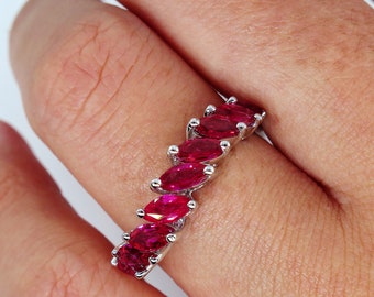 DAMIANI 2.0ct Red RUBY Marquise Estate Wedding ANNIVERSARY 18k White Gold Band Ring