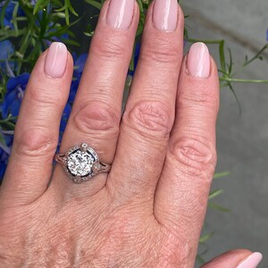 Art Deco GIA Vintage Antique 3.0ct Old EUROPEAN Diamond Sapphire Platinum Engagement Ring image 3