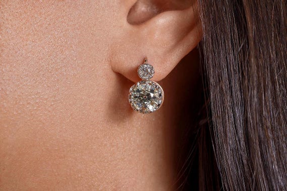Reserved Victorian GIA 5.21ct Old European Diamond Dangling Plat 18K Rose Gold Earrings
