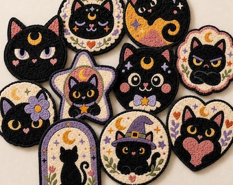 10 Black Cat Coaster Patterns – Embroidery Templates for Punch Needle / Tufting (Printable PDF)