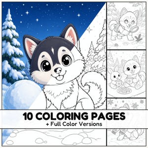 Husky Puppy Coloring Pages with Full Color References for Kids and Dog Lovers